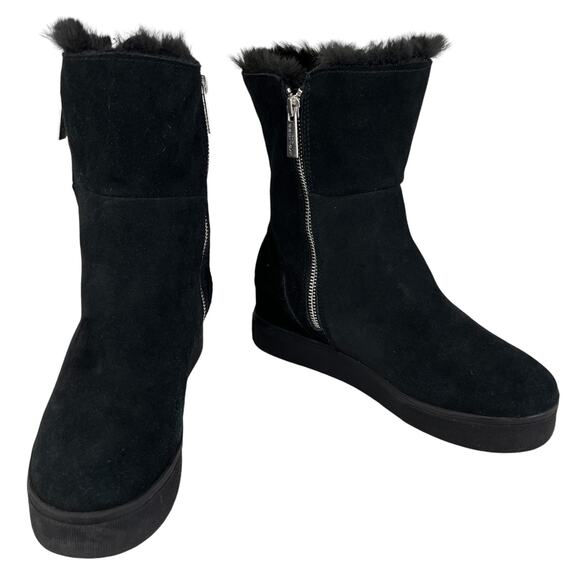 J/Slides Winnie Boots Double Zipper Faux Fur Lined Nubuck Black 8M - Picture 1 of 15